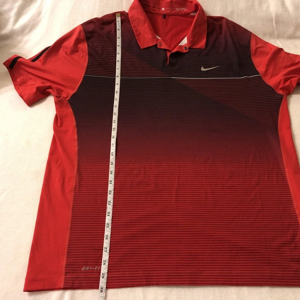 Nike Polo Shirt Mens Large Red Ombre Stripe Dri-FIT Tiger Woods Collection Golf